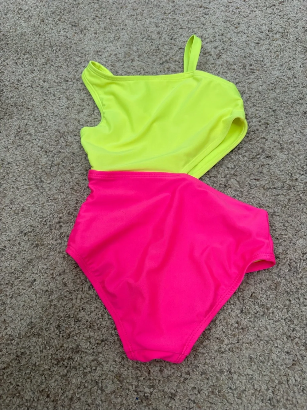 Cat and Jack Toddler Girls Swimsuit One Piece 4T Neon Pink Yellow Cut Out